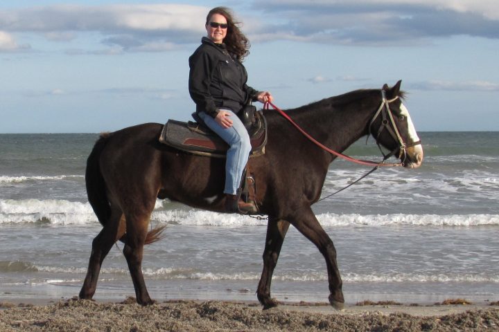 a man riding a horse on a beach